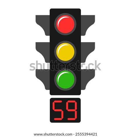 traffic light with one minute timer flat vector illustration logo icon clipart