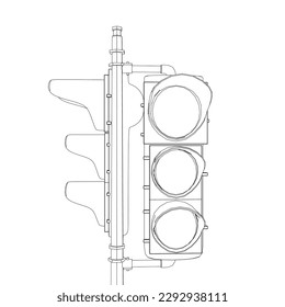 Traffic light outline from black lines isolated on white background. 3D. Vector illustration.