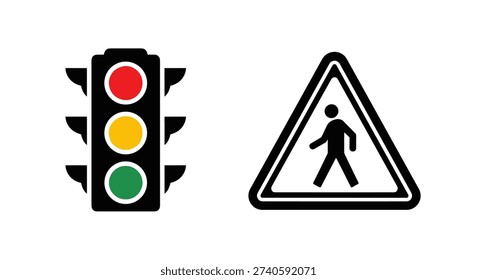 Traffic light and pedestrian crossing sign