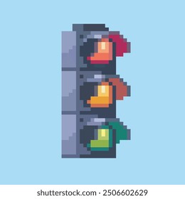traffic light pixel art, vector illustration on isolated background.