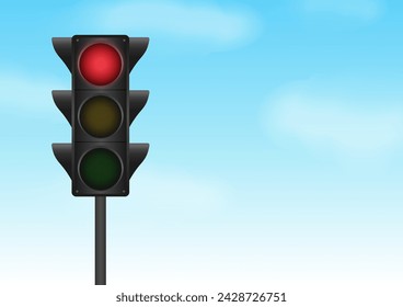 Traffic Light with Red Light against Blue Sky. Vector Illustration. 