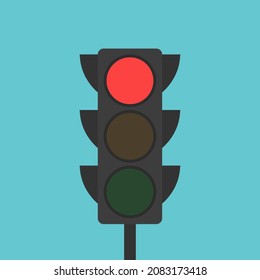 Traffic light, red glowing. Restriction, prohibition, control, stop, driving, regulation and danger concept. Flat design. EPS 8 vector illustration, no transparency, no gradients