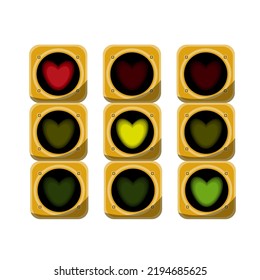 traffic light red, green, yellow in the shape of a heart on a white background, road sign