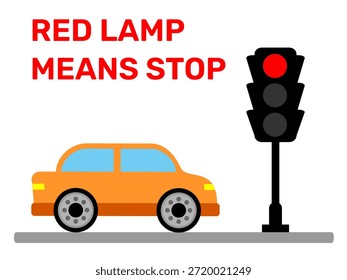 Luz vermelha do semáforo significa parar com ilustração do vetor do carro