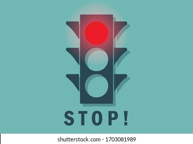 Traffic light with red signal, symbol for stop, no, dont, or negative, vector illustration symbol