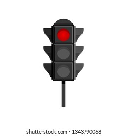 Traffic light with red stop signal isolated on white background