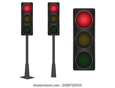 Traffic Light with Red Light. Vector Illustration Isolated on White Background. 