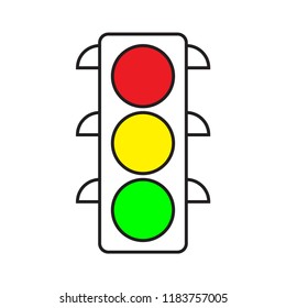 Traffic light. Red, yellow and green lights. Flat style. Vector illustration.