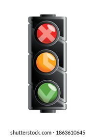 Traffic light with red, yellow and green color. Flat vector illustration isolated on white background