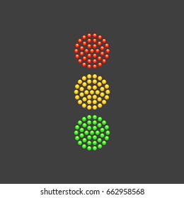 Traffic Light from red, yellow and green diodes isolated on gray background. Vector illustration. Simple road sign