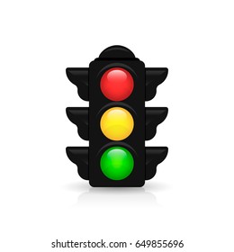 Traffic light with reflection and shadow on white background