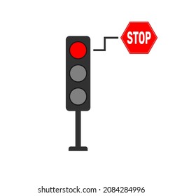 Traffic Light to regulate the movement of cars in flat design. Icon on an isolated white background. A tool for regulating traffic on the road. Vector Traffic Light.