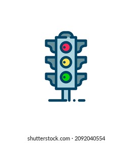 Traffic light road intersection traffic regulation device. Pixel perfect, editable stroke colorful icon