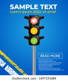Traffic light and road markings.