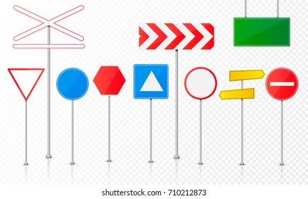 Traffic Light and Road Sign Set. Street signal and road block set. Vector illustration