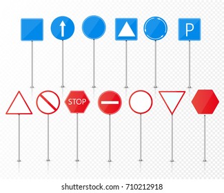 Traffic Light and Road Sign Set. Street signal and road block set. Vector illustration
