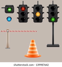 Traffic light and road signs set