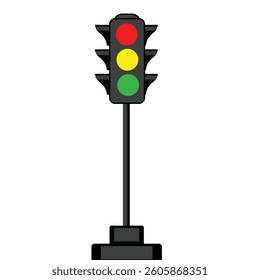 Traffic Light Road Vector Illustration - Red, Yellow, Green 