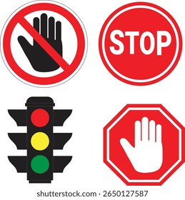 Traffic light and Safety Stop Signs Vector Set