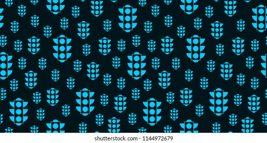 Traffic light seamless pattern. Blue repeating elements on black background. Can be used for fabric, textile, backround, wallpaper, wrapping paper, cover.