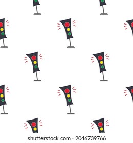 Traffic light seamless pattern on white background.