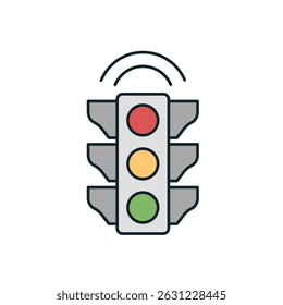 Traffic light is sending a wireless signal, representing its role in a smart city's infrastructure