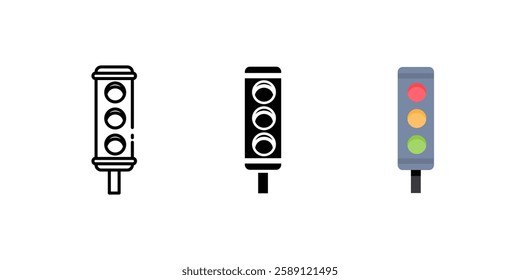 traffic light. set icons. Linear, silhouette and flat styles editable. 