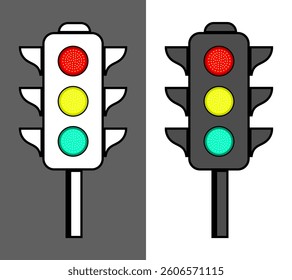 Traffic light set Vector illustration, traffic signal isolated, traffic lights clipart, Simple traffic-light icon, Light green, yellow and red light, Traffic lights signal of red, yellow and green.