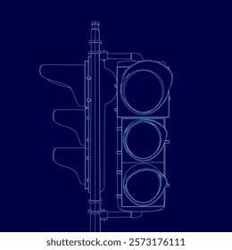 Traffic light is shown in a blue color. The traffic light is a three-light traffic signal