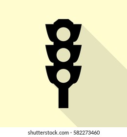 Traffic light sign. Black icon with flat style shadow path on cream background.