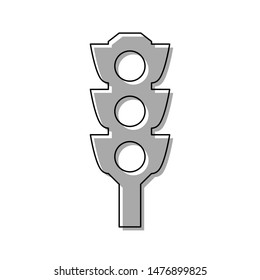 Traffic light sign. Black line icon with gray shifted flat filled icon on white background. Illustration.