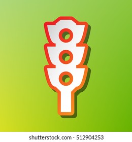 Traffic light sign. Contrast icon with reddish stroke on green backgound.
