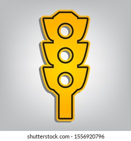 Traffic light sign. Flat orange icon with overlapping linear black icon with gray shadow at whitish background. Illustration.