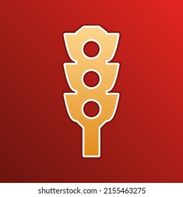 Traffic light sign. Golden gradient Icon with contours on redish Background. Illustration.