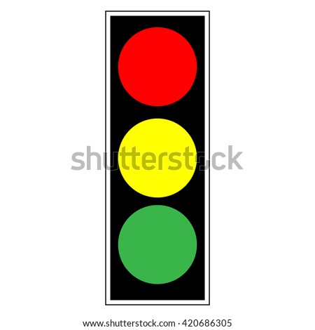 Traffic light sign. Icon stoplight in black rectangle on white background. Symbol regulate safety. Regulation and  warning mark. Flat vector image. . Vector illustration.