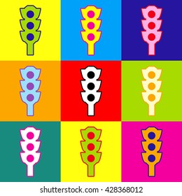 Traffic light sign. Pop-art style colorful icons set with 3 colors.