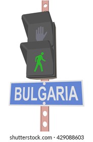 traffic light and a sign with the text "BULGARIA"