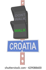 traffic light and a sign with the text "CROATIA"