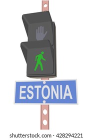 traffic light and a sign with the text "ESTONIA"