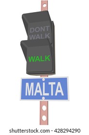 traffic light and a sign with the text "MALTA"