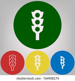Traffic light sign. Vector. 4 white styles of icon at 4 colored circles on light gray background.