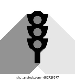 Traffic light sign. Vector. Black icon with two flat gray shadows on white background.