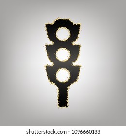 Traffic light sign. Vector. Blackish icon with golden stars at grayish background.