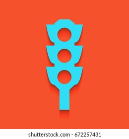 Traffic light sign. Vector. Blue icon with soft shadow putted down on flamingo background.