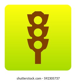 Traffic light sign. Vector. Brown icon at green-yellow gradient square with rounded corners on white background. Isolated.
