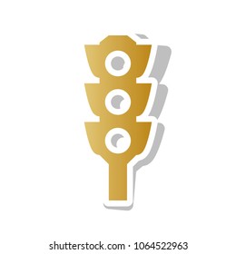 Traffic light sign. Vector. Golden gradient icon with white contour and rotated gray shadow at white background.
