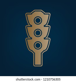 Traffic light sign. Vector. Golden icon and border at dark cyan background.