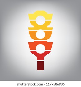 Traffic light sign. Vector. Horizontally sliced icon with colors from sunny gradient in gray background.