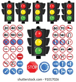 traffic light and traffic sign vector illustration on white background