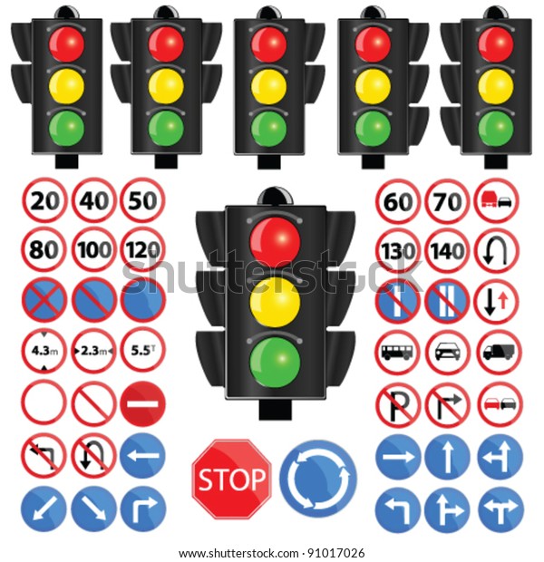 Ampel Und Verkehrszeichen Vektorillustration Auf Weissem Stock Vektorgrafik Lizenzfrei